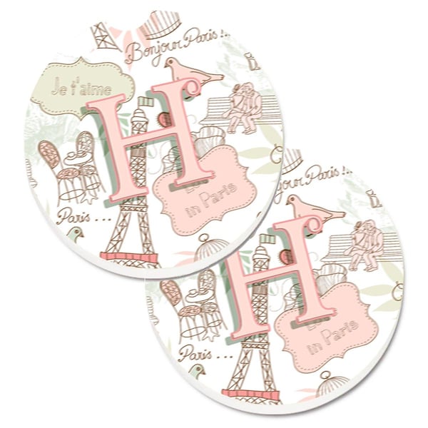 Carolines Treasures Letter H Love in Paris Pink Set of 2 Cup Holder Car Coaster CJ2002-HCARC - main